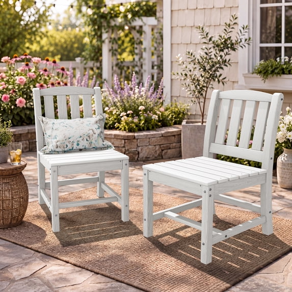 SERWALL HDPE Outdoor Dining Chairs Set of 2, All Weather Patio Chairs for Deck, Lawn or Garden, White