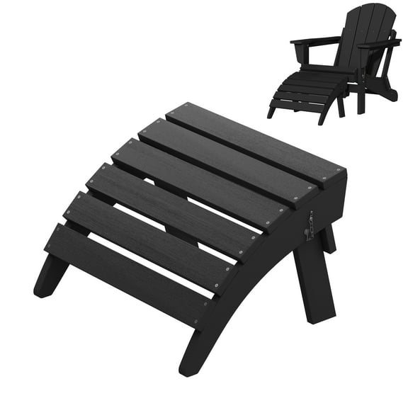 SERWALL HDPE Outdoor Ottoman,Patio Folding Footstool for Adirondack Chairs,Black