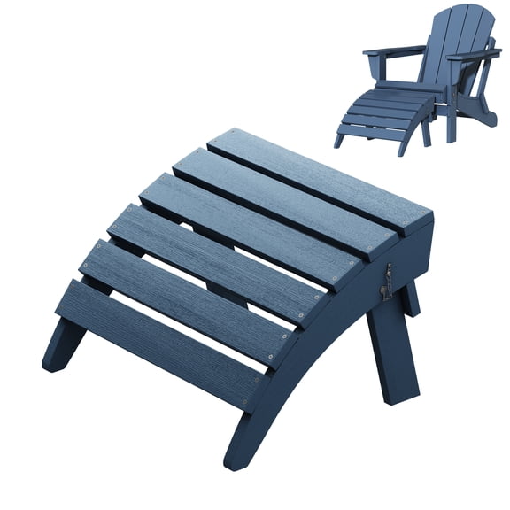 SERWALL HDPE Outdoor Ottoman,Patio Folding Footstool for Adirondack Chairs,Navy