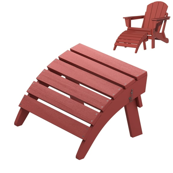 SERWALL HDPE Outdoor Ottoman,Patio Folding Footstool for Adirondack Chairs,Red