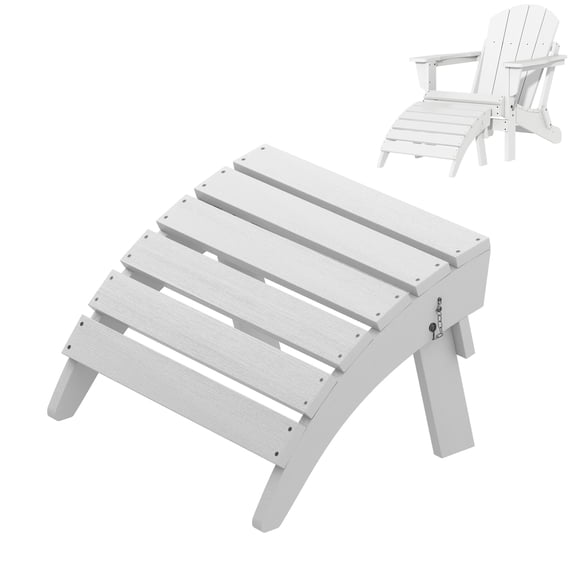SERWALL HDPE Outdoor Ottoman,Patio Folding Footstool for Adirondack Chairs,White