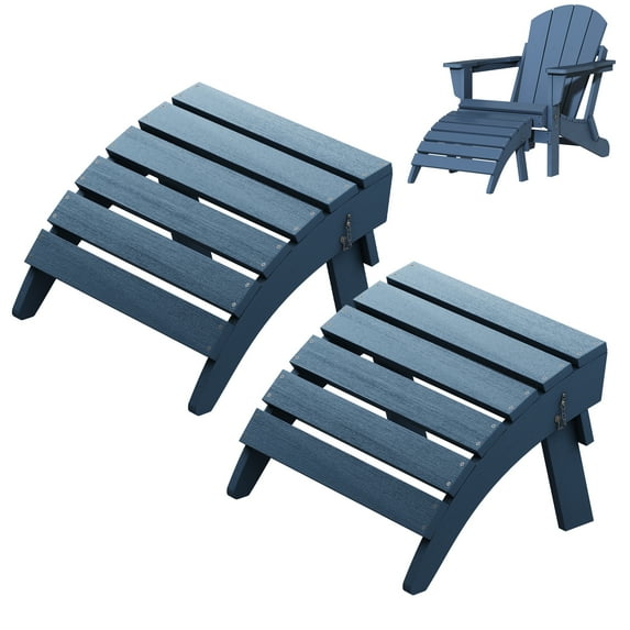SERWALL HDPE Outdoor Ottoman Set of 2,Patio Folding Footstool Set for Adirondack Chairs,Navy
