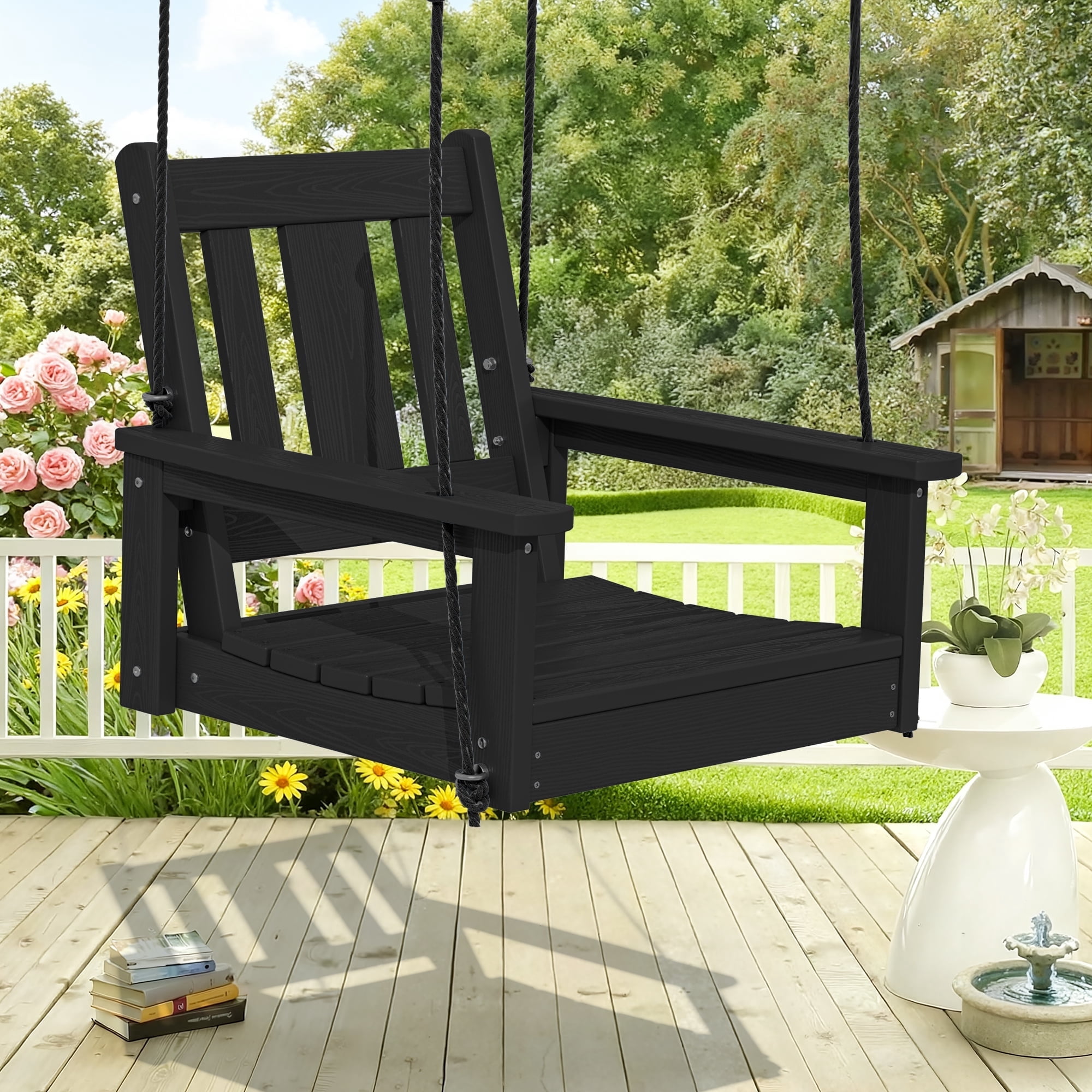 SERWALL HDPE Outdoor Single Porch Swing, Single Person Swing Chair