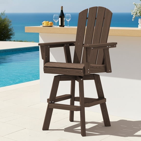 SERWALL HDPE Outdoor Swivel Bar Chair, Bar Height Adirondack Barstools, All Weather Pub Bar Chair, Coffee