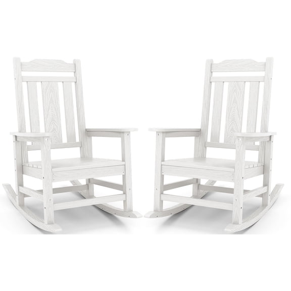 SERWALL HDPE Oversized Outdoor Rocking Chairs Set of 2, Patio Rocker, White