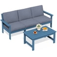 thumbnail image 1 of SERWALL HDPE Patio Sofa Set, 3-piece Sectional Outdoor Furniture Set, All Weather Outdoor Couch Set, Blue Frame with Grey Cushion, 1 of 1