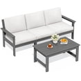 thumbnail image 1 of SERWALL HDPE Patio Sofa Set, 3-piece Sectional Outdoor Furniture Set, All Weather Outdoor Couch Set, Gray Frame with Khaki Cushion, 1 of 1