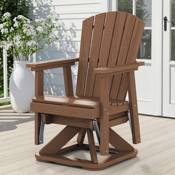 SERWALL HDPE Swivel Glider Chair, Outdoor Swiveling Gliding Chair for Porch, Brown