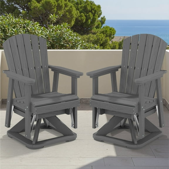 SERWALL HDPE Swivel Glider Chair Set of 2, Outdoor Swiveling Gliding Chair for Porch, Grey