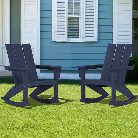 SERWALL Modern Outdoor Rocking Chairs Set of 2, All Weather Adirondack Rocker for Porch, Backyard, Garden, Blue