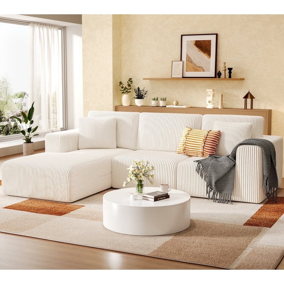 SERWALL 107" Modular Sectional Sofa, L Shaped Cloud Sectional Couch, Boneless Convertible Sofa for Living Room, Beige