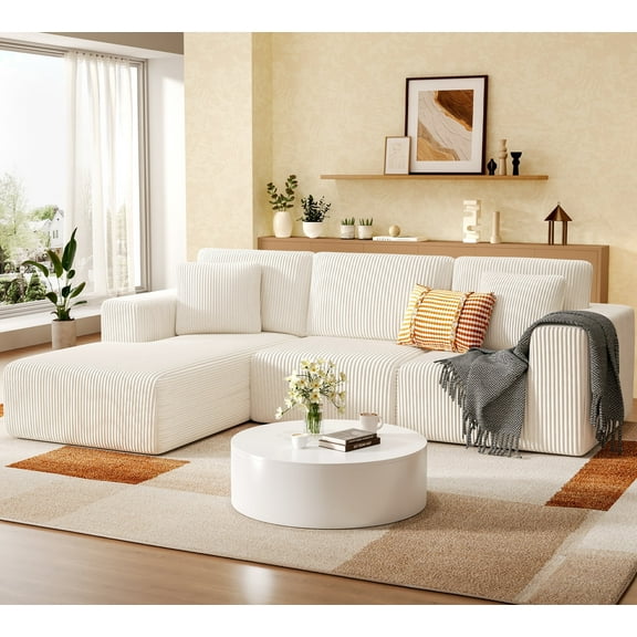 SERWALL Modular Sectional Sofa, 107'' Convertible Couch for Living Room, Beige