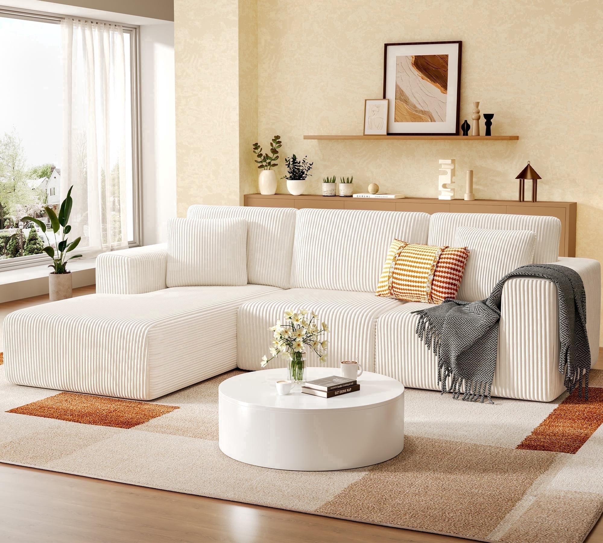 SERWALL 107" Modular Sectional Sofa, L Shaped Cloud Sectional Couch, Boneless Convertible Sofa for Living Room, Beige