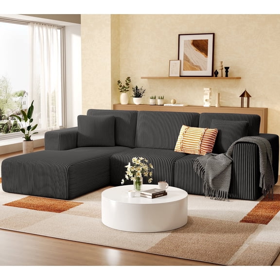 SERWALL 107" Modular Sectional Sofa, L Shaped Cloud Sectional Couch, Boneless Convertible Sofa for Living Room, Grey
