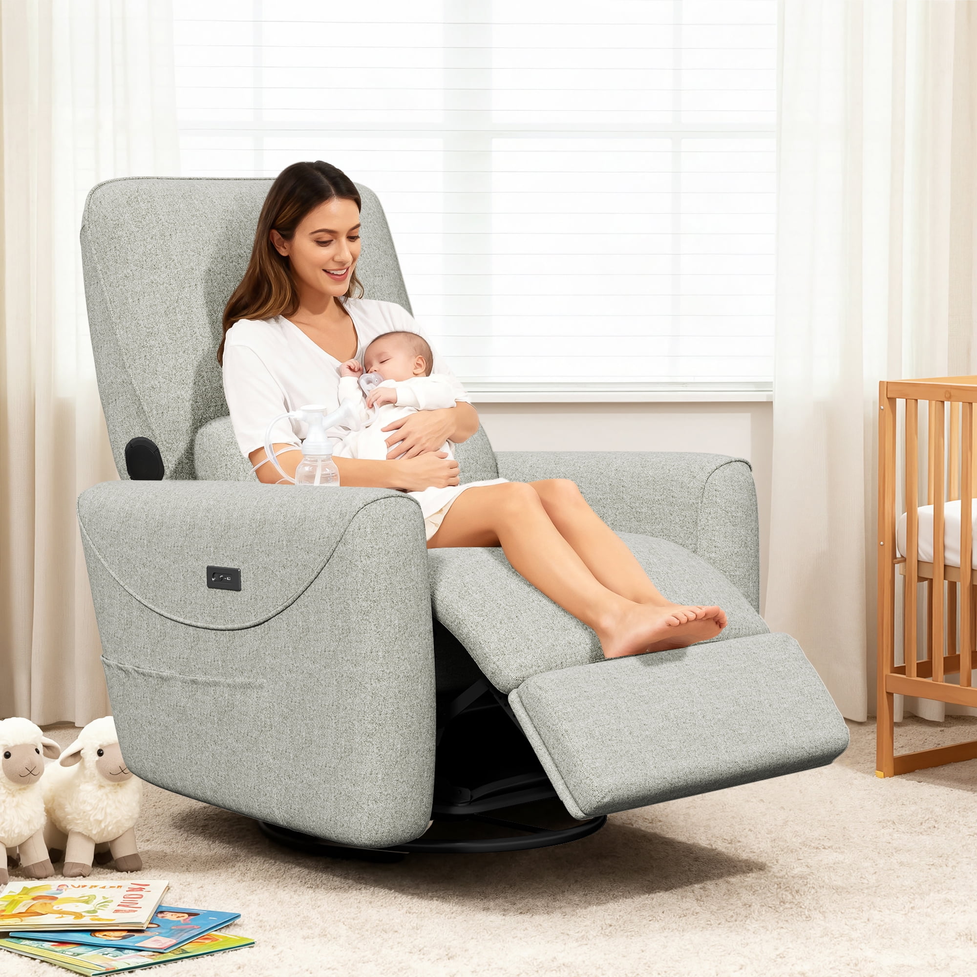 SERWALL Nursery Rocking Chair with 270° Swivel, Swiverl Glider Rocking ...