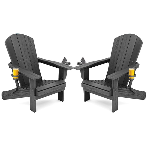SERWALL Outdoor Adirondack Chair Set of 2 with Cup Holders,Foldable,Gray