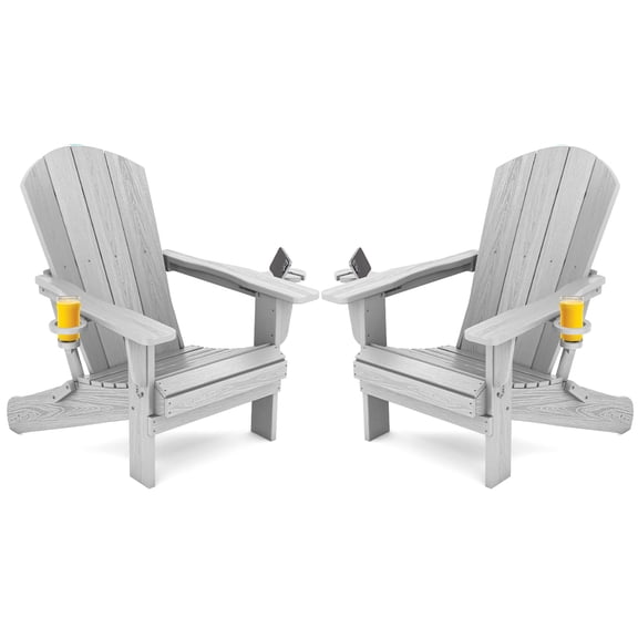 SERWALL Outdoor Adirondack Chair Set of 2 with Cup Holders,Foldable,Silver Gray