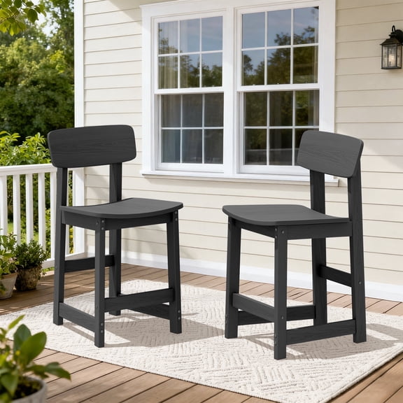SERWALL Outdoor Bar Stools with Back Set of 2, HDPE Patio Counter Height Bar Stools with Footrest, Adirondack Outdoor Barstools for Garden, Backyard, Poolside, Balcony - Grey