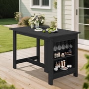 SERWALL Outdoor Bar Table with 2-Tier Storage & Wine Rack, All Weather High Top Table, HDPE Patio Bar Table for Garden, Backyard, Poolside, Balcony, Kitchen - Black