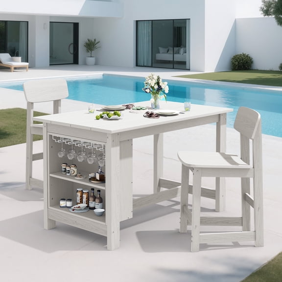 SERWALL Outdoor Bar Table with 2-Tier Storage & Wine Rack, All Weather Patio Bar Table, 36" Counter Height Dining Table for Garden, Backyard, Poolside, Deck, Balcony - Black