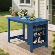 SERWALL Outdoor Bar Table with 2-Tier Storage & Wine Rack, All Weather High Top Table, HDPE Patio Bar Table for Garden, Backyard, Poolside, Balcony, Kitchen - Blue