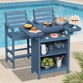 thumbnail image 1 of SERWALL Outdoor Bar Table Set(1 Table with 2 Chairs), HDPE Patio Bar Table, All Weather Adirondack Outdoor Height Bar Table with Multi-layer Storage & Wine Glass Holder, Blue, 1 of 12