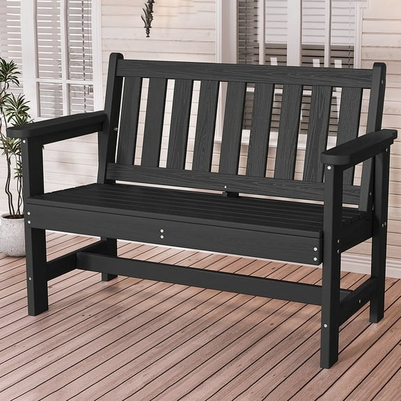 SERWALL Outdoor Bench for 2-Person, Weather-Resistant HDPE with Aluminum Reinforcement, Supports 660 lbs, Comfortable Seating for Patio, Garden, and Porch, Black