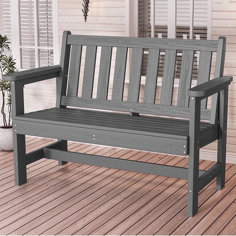 SERWALL Outdoor Bench for 2-Person, Weather-Resistant HDPE with Aluminum Reinforcement, Supports 660 lbs, Comfortable Seating for Patio, Garden, and Porch, Grey