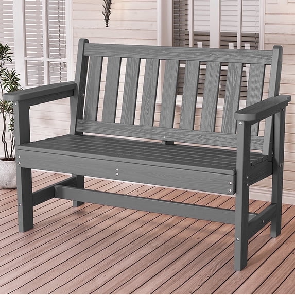 SERWALL Outdoor Bench for 2-Person, Weather-Resistant HDPE with Aluminum Reinforcement, Supports 660 lbs, Comfortable Seating for Patio, Garden, and Porch, Grey