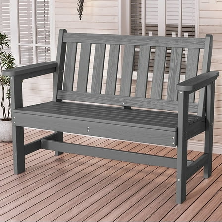 SERWALL Outdoor Bench for 2-Person, Weather-Resistant HDPE with Aluminum Reinforcement, Supports 660 lbs, Comfortable Seating for Patio, Garden, and Porch, Grey