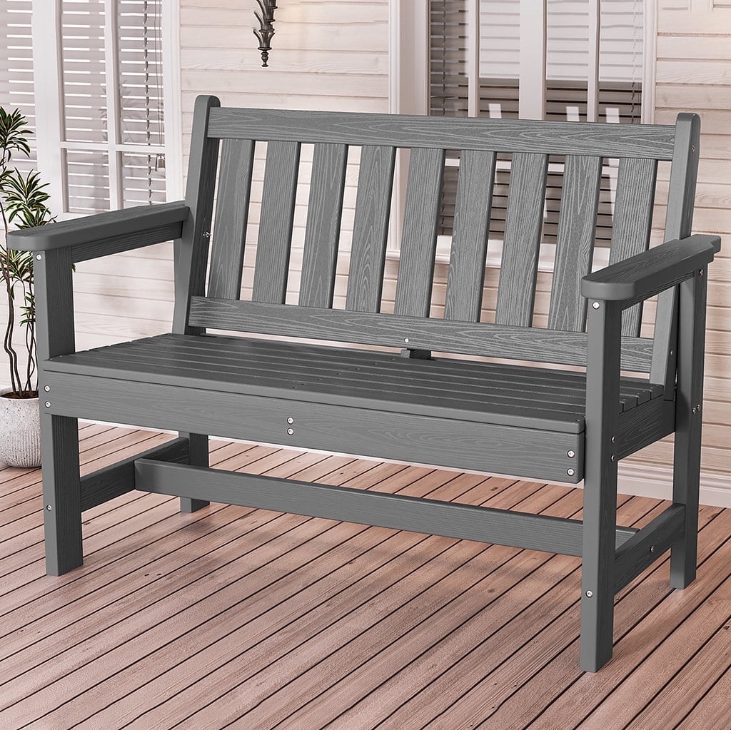 SERWALL Outdoor Bench for 2-Person, Weather-Resistant HDPE with Aluminum Reinforcement, Supports 660 lbs, Comfortable Seating for Patio, Garden, and Porch, Grey