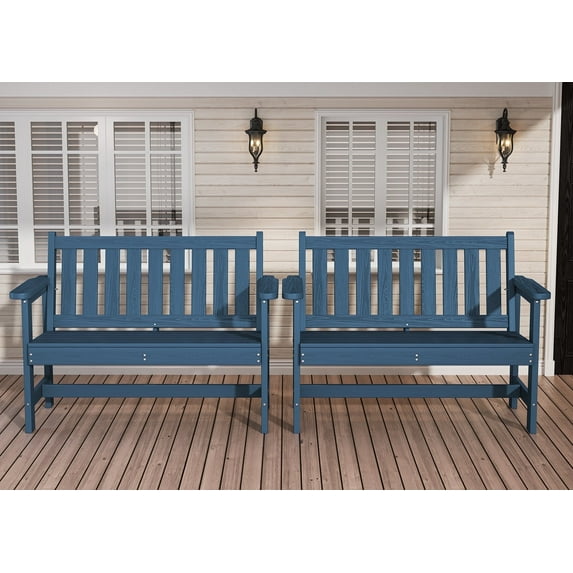 SERWALL Outdoor Bench for 2-Person, Weather-Resistant HDPE with Aluminum Reinforcement, Supports 660 lbs, Comfortable Seating for Patio, Garden, and Porch, Navy