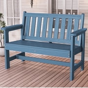 SERWALL Outdoor Bench for 2-Person, Weather-Resistant HDPE with Aluminum Reinforcement, Supports 660 lbs, Comfortable Seating for Patio, Garden, and Porch, Navy