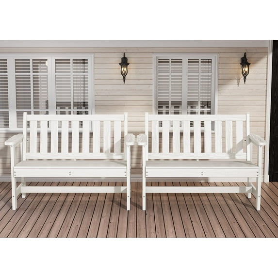 SERWALL Outdoor Bench for 2-Person, Weather-Resistant HDPE with Aluminum Reinforcement, Supports 660 lbs, Comfortable Seating for Patio, Garden, and Porch, White