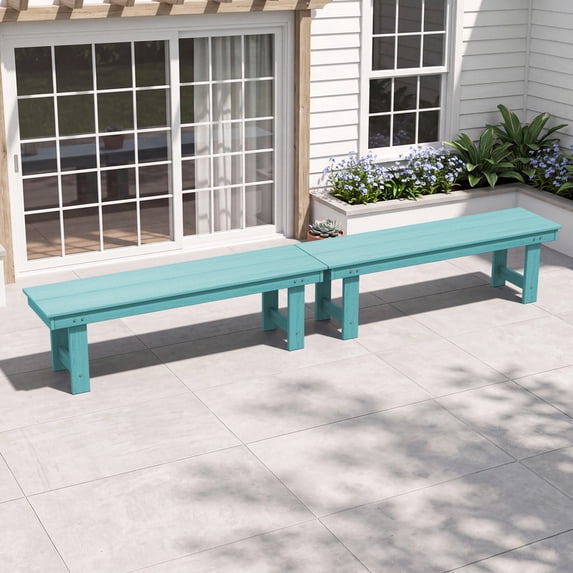 SERWALL Outdoor Bench Set of 2, HDPE Backless Patio Bench, Weather-Resistant Garden Bench for Porch, Yard & Backyard, Aruba