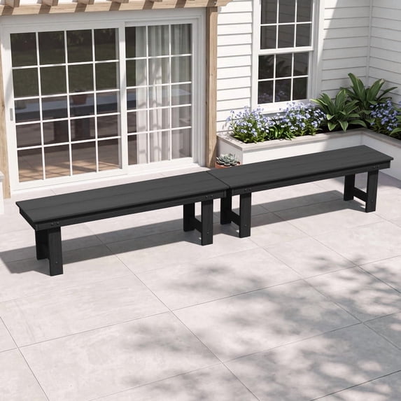 SERWALL Outdoor Bench Set of 2, HDPE Backless Patio Bench, Weather-Resistant Garden Bench for Porch, Yard & Backyard, Black