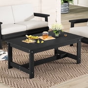 SERWALL Outdoor Patio Coffee Table, 37.8" x 22.8" HDPE Weatherproof, Black
