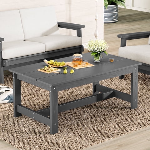 SERWALL Outdoor Patio Coffee Table, 37.8" x 22.8" HDPE Weatherproof, Grey