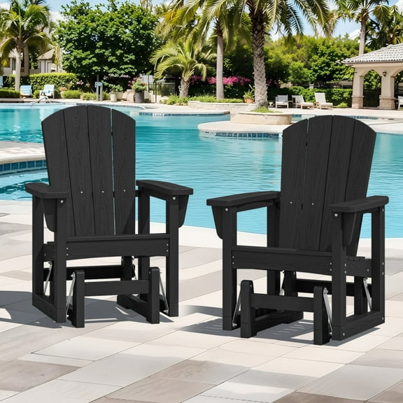 SERWALL Outdoor Glider Chair Set of 2, HDPE Patio Glider Rocker All-Weather Porch Glider Black