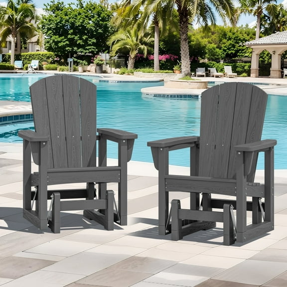 SERWALL Outdoor Glider Chair Set of 2, HDPE Patio Glider Rocker All-Weather Porch Glider Gray