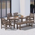 thumbnail image 1 of SERWALL Outdoor Dining Sets for 6, 6-Piece Patio Dining Set with 1 Rectangular table, 4 HDPE Dining Chairs & 1 Dining Bench, Coffee, 1 of 7