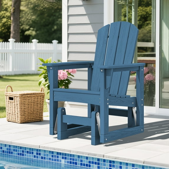SERWALL Outdoor Glider Chair, HDPE Patio Glider Rocker All-Weather Porch Glider Navy Blue