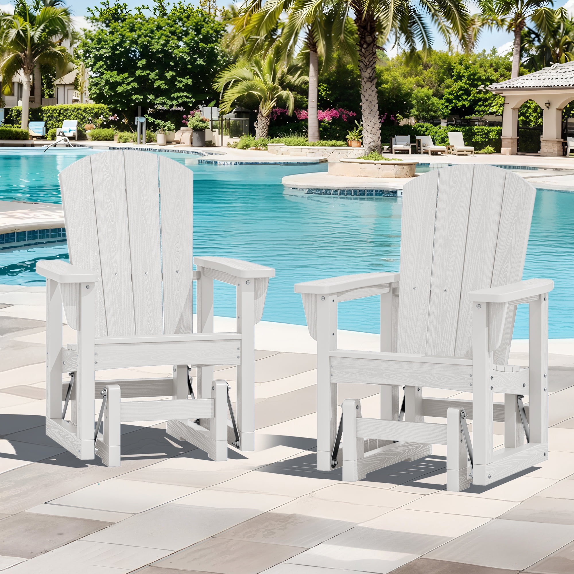 SERWALL Outdoor Glider Chair Set of 2, HDPE Patio Glider Rocker All ...