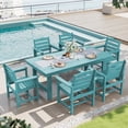 thumbnail image 1 of SERWALL Outdoor HDPE Dining Table Set, 7-Piece Outdoor Dining Table Sets with Umbrella Hole, Aruba Blue, 1 of 6