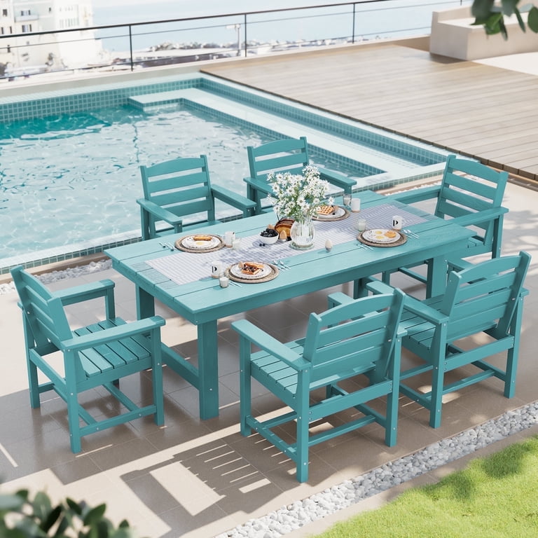 blue patio set with umbrella MFSTUDIO Table and Chairs of 4, Swivel Mesh Chairs, featuring a 1.57 inch umbrella hole and rust Ovios - 15ft Large Patio