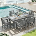 thumbnail image 1 of SERWALL Outdoor HDPE Dining Table Set, 7-Piece Outdoor Dining Table Sets with Umbrella Hole, Grey, 1 of 8