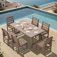 thumbnail image 1 of SERWALL Outdoor HDPE Dining Table Set, 7‑Piece Patio Dining Set with 6 Armless Chairs & Umbrella Hole, Brown, 1 of 8