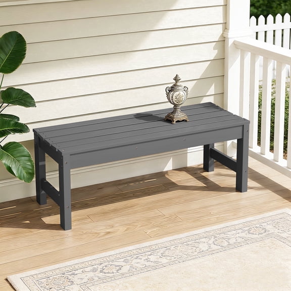 SERWALL 2-Person Outdoor Bench Backless, HDPE Patio Bench Weather-Resistant, 700 Lbs Weight Capacity Garden Bench, Wood-Like Low Maintenance for Yard, Porch & Backyard, Gray