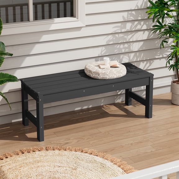 SERWALL 2-Person Outdoor Bench Backless, HDPE Patio Bench Weather-Resistant, 48" Garden Bench, Black
