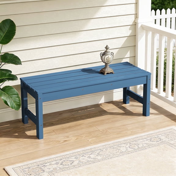 SERWALL 2-Person Outdoor Bench Backless, HDPE Patio Bench Weather-Resistant, 700 Lbs Weight Capacity Garden Bench, Wood-Like Low Maintenance for Yard, Porch & Backyard, Blue